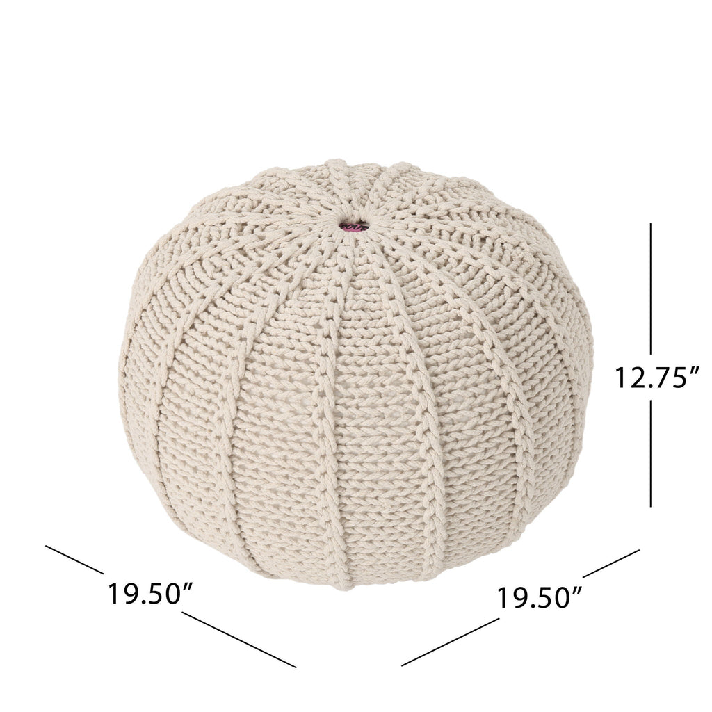 Knitted Round Pouf Ottoman with Polystyrene Fill - Beige or Blue