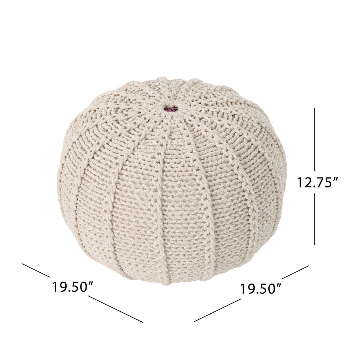 Knitted Round Pouf Ottoman with Polystyrene Fill - Beige or Blue