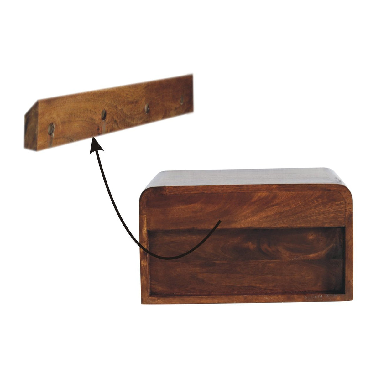 Chunky Chestnut Floating Bedside Nightstand with Drawer and Shelf - Chestnut