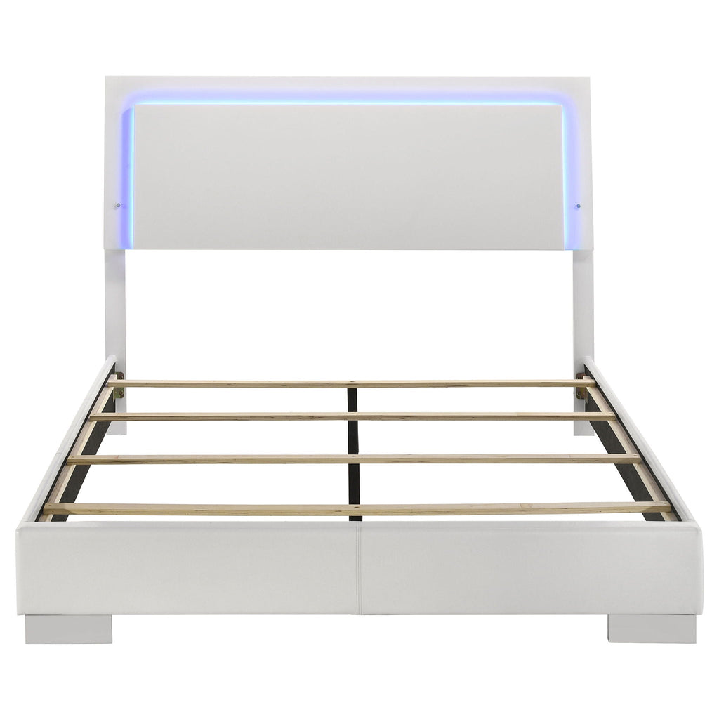 Felicity Wood Queen LED Panel Bed White High Gloss
