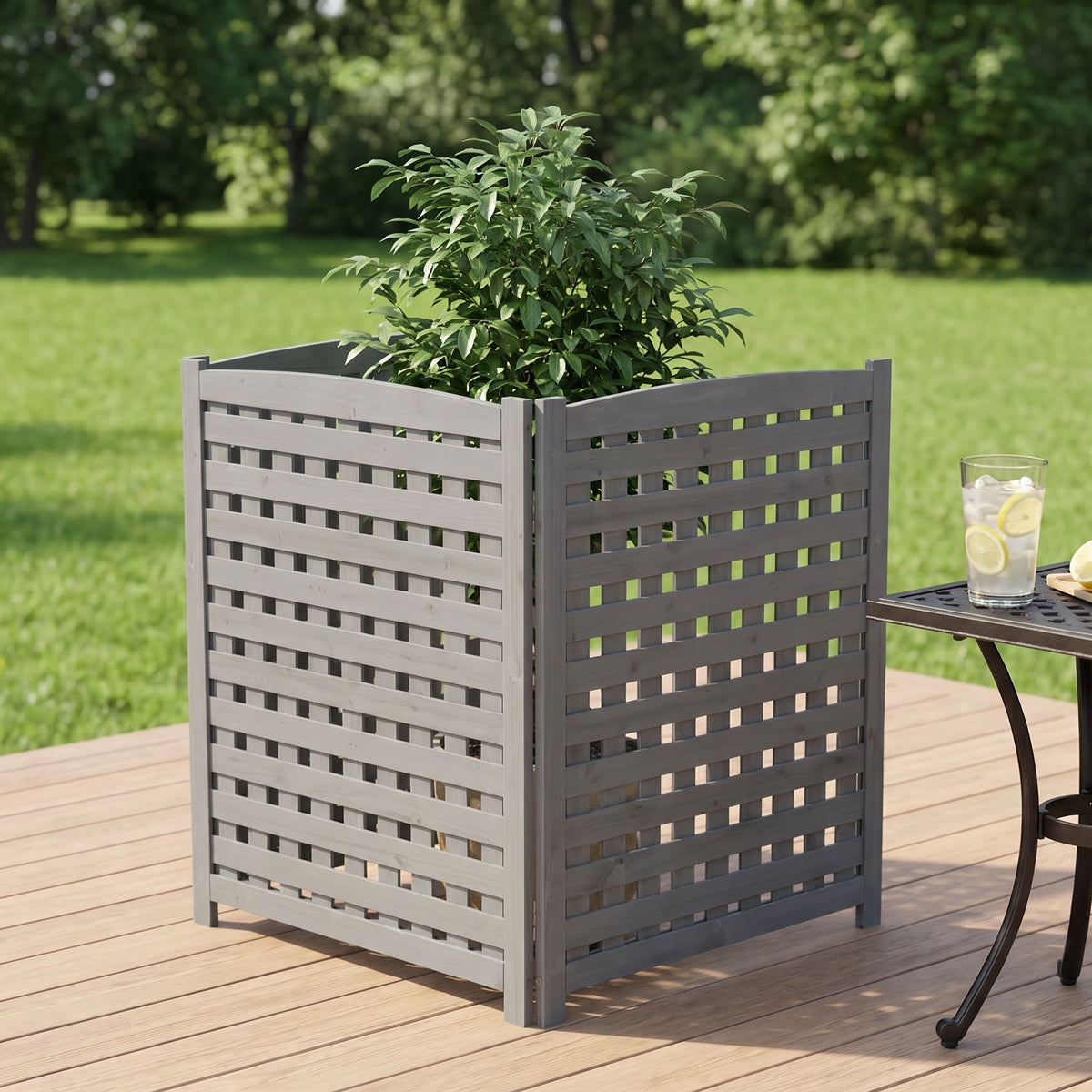 3 Panel Outdoor Air Conditioner Fence Screen with Solid Wood - Light Brown or Dark Gray