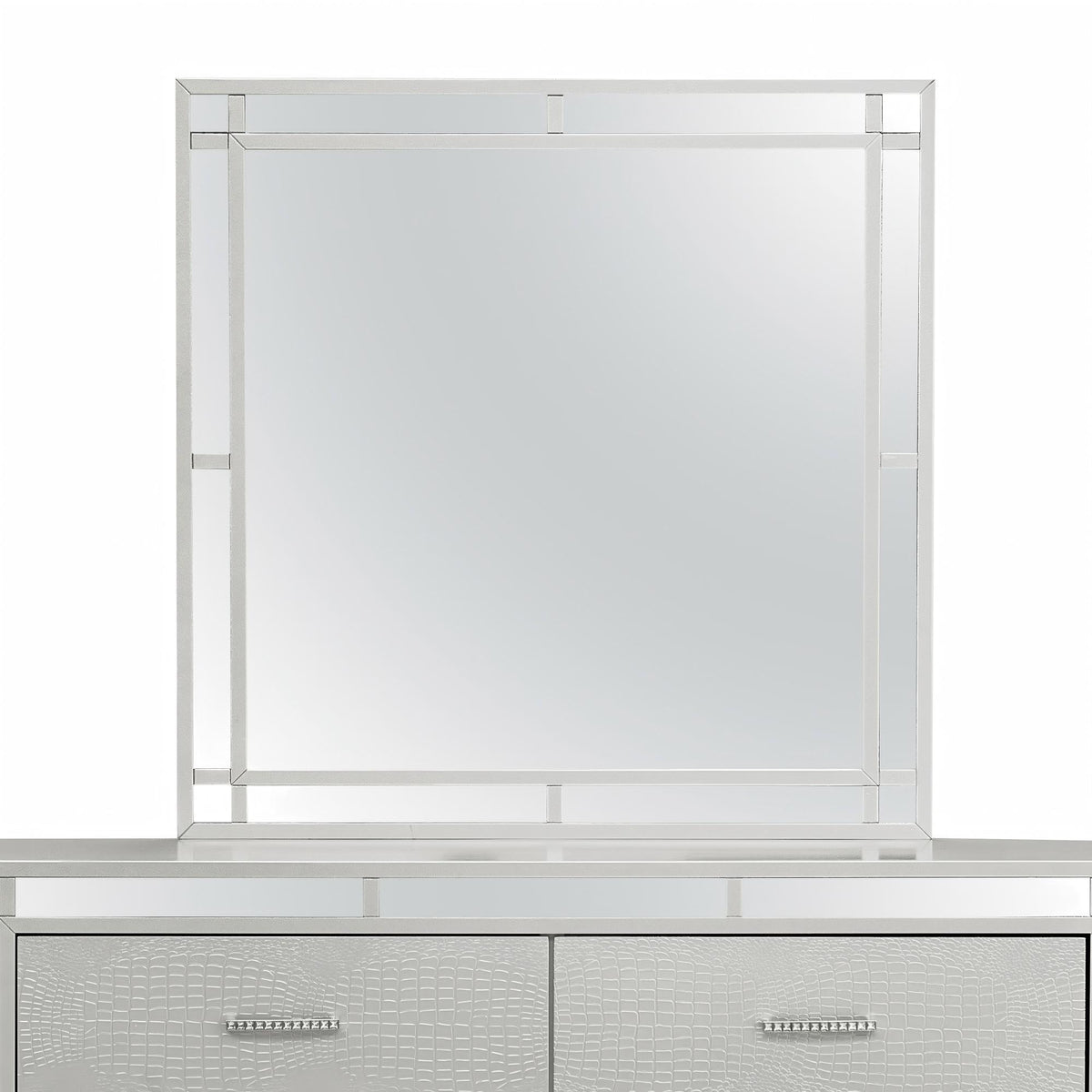 Silver Champagne Square Wall Mirror with Mirrored Accents – Madison