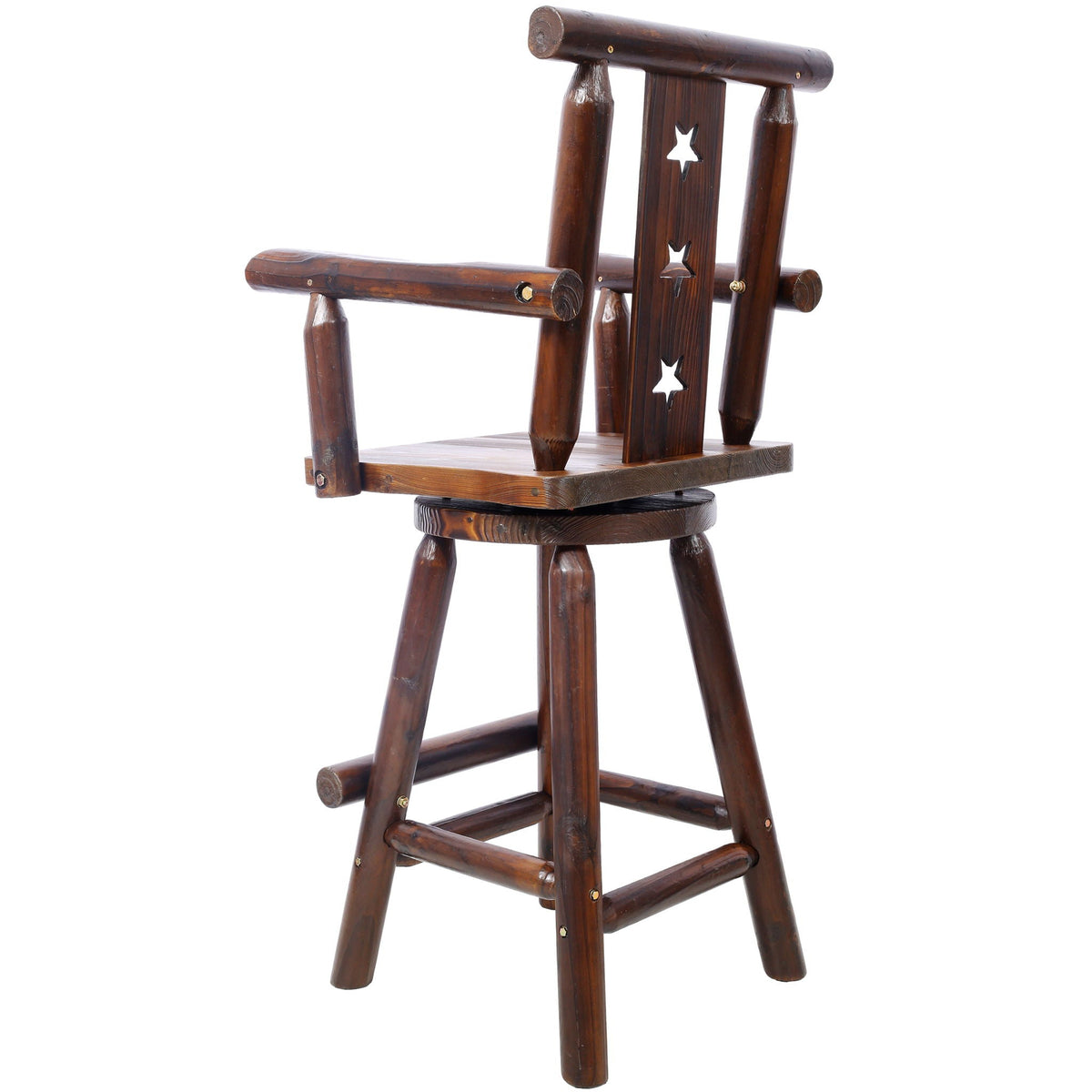 Rustic Tall Bistro Chair with Decorative Star Backrest and Footrest - Brown