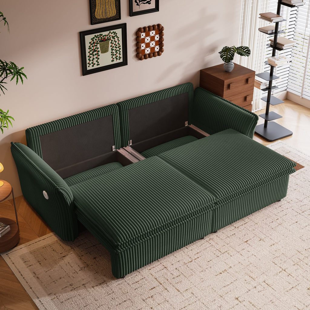 Multi-Functional 85-Inch Convertible Sofa Bed with Plush Fabric - Beige