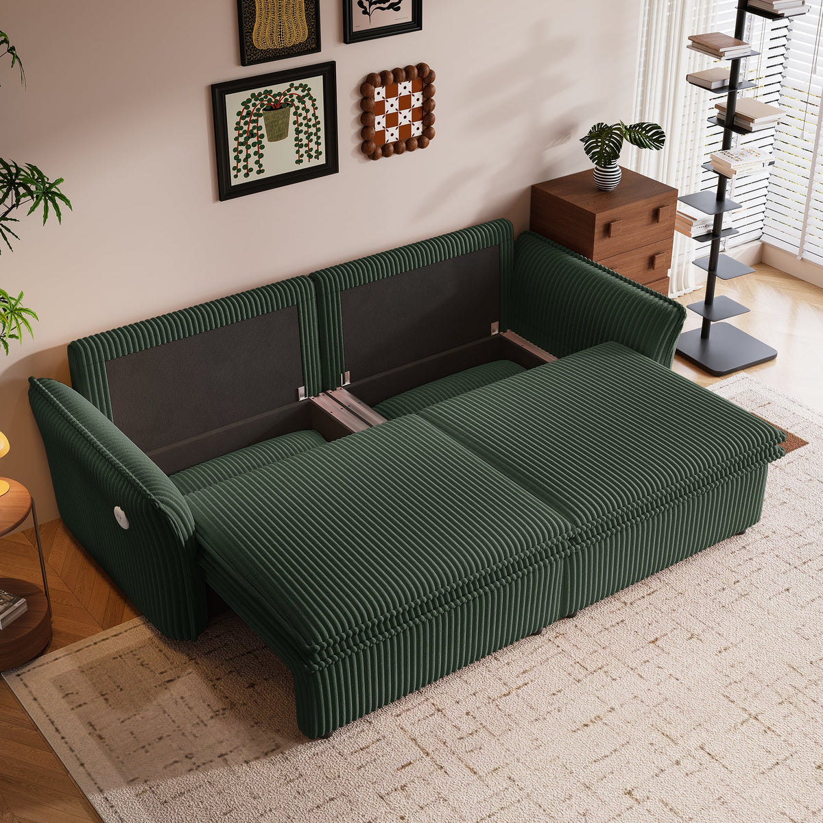Multi-Functional 85-Inch Convertible Sofa Bed with Plush Fabric - Beige