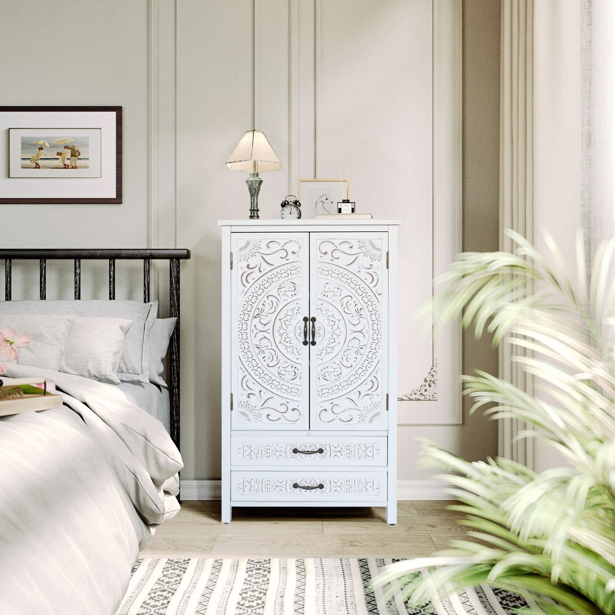 27'' Accent Tall Tower Storage Cabinet with Drawer and Doors - White