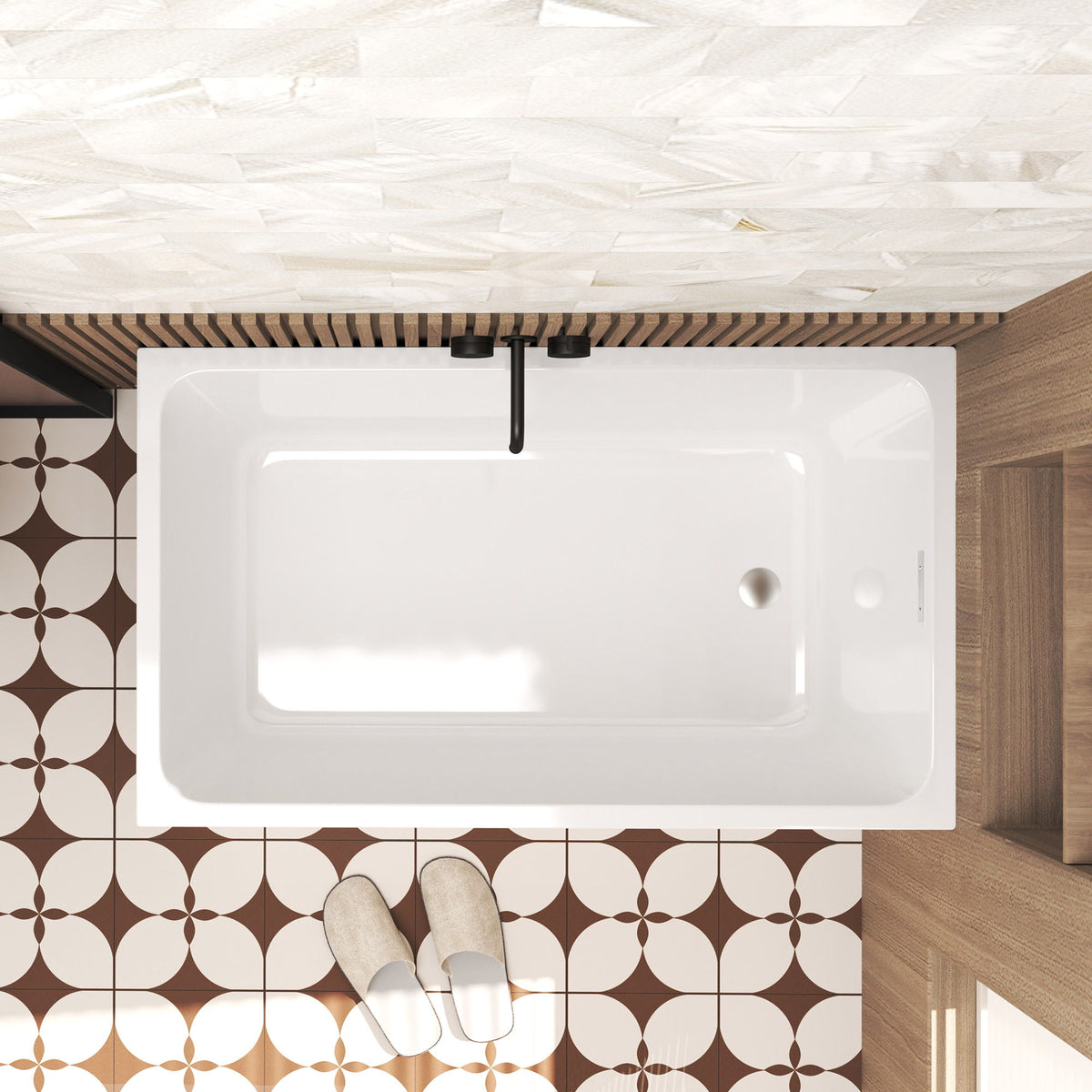 Gloss White Freestanding Bathtub with Drain – Rectangular Shape