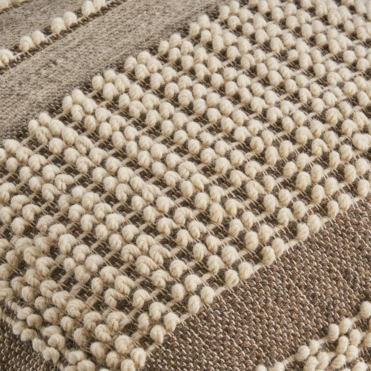 Rustic Wool and Cotton Large Pouf with Handcrafted Tufted Design - Brown / Beige