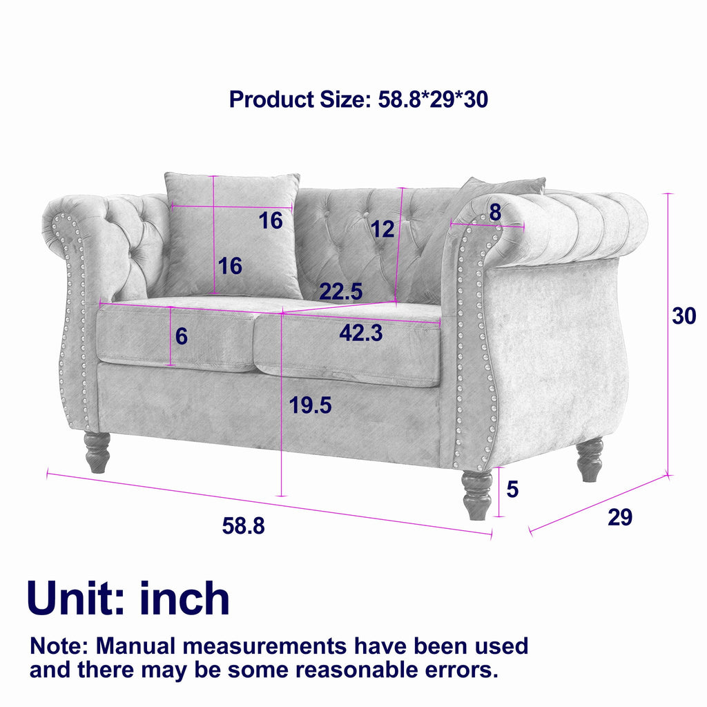 Chesterfield Sofa with Rolled Arms and Nailhead Trim – Solid Wood Frame