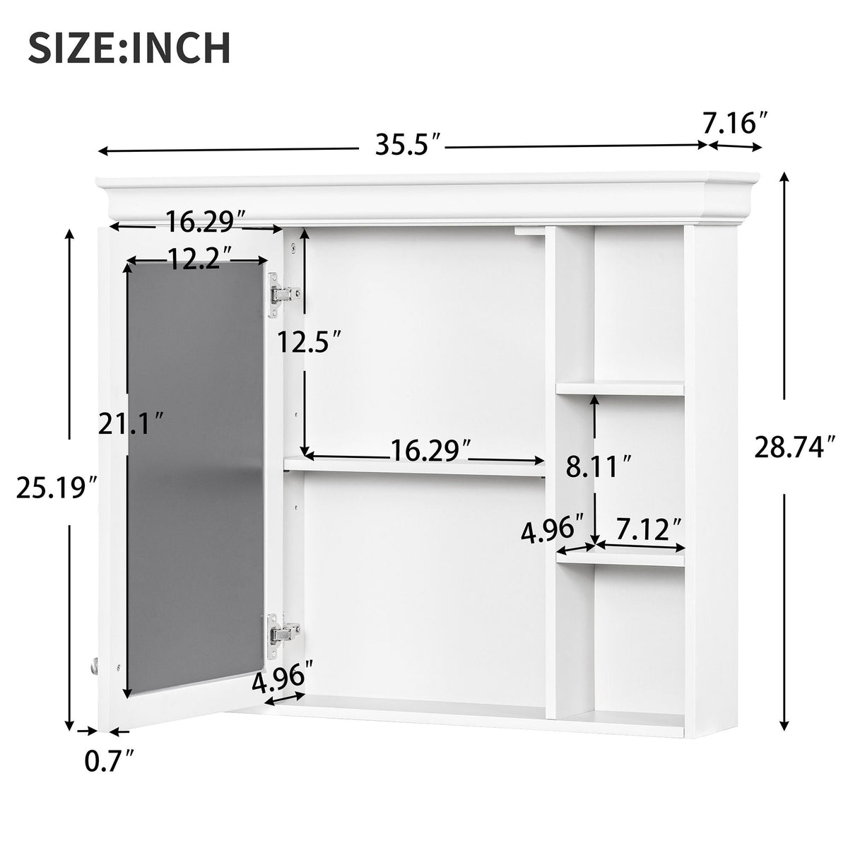 Wall Mounted Bathroom Storage Cabinet with Mirror Door - 35.5" Wide