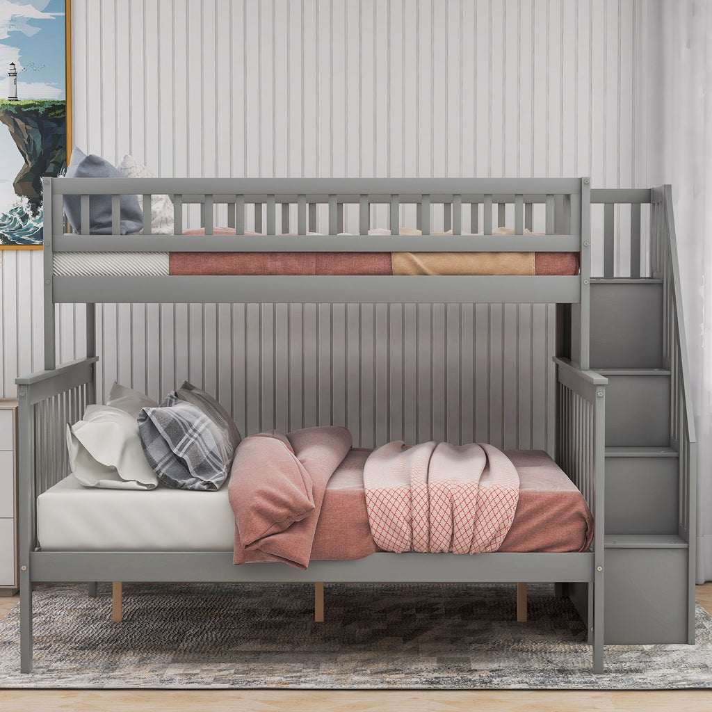 Bunk Bed with Staircase and Storage Options - Dark Gray or White