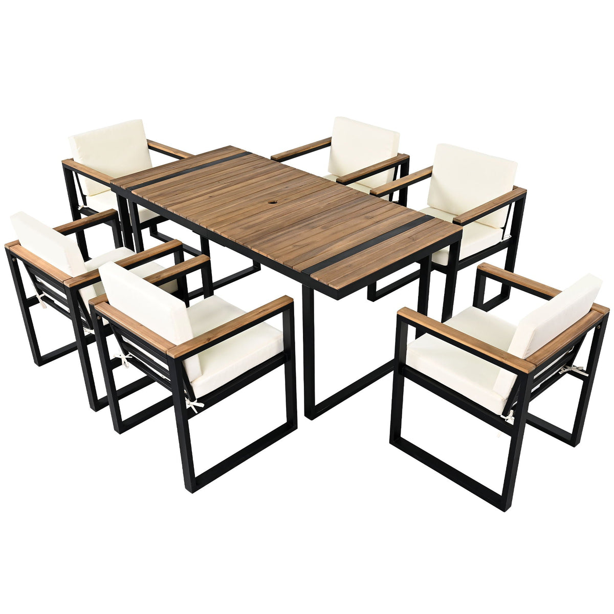 7 Piece Outdoor Dining Set with Removable Cushions - Gray or Beige