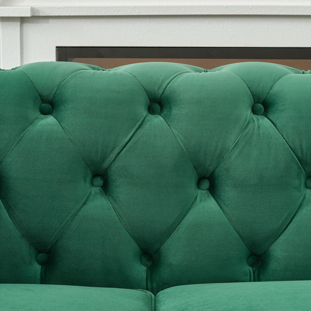 Chesterfield Fabric Loveseat with Nailhead Accents - Dark Green