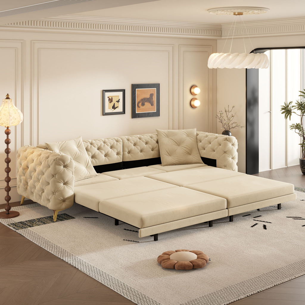 3-In-1 Convertible Sleeper Sofa Set with Deep Seat & Movable Ottoman - White, Beige, Gray
