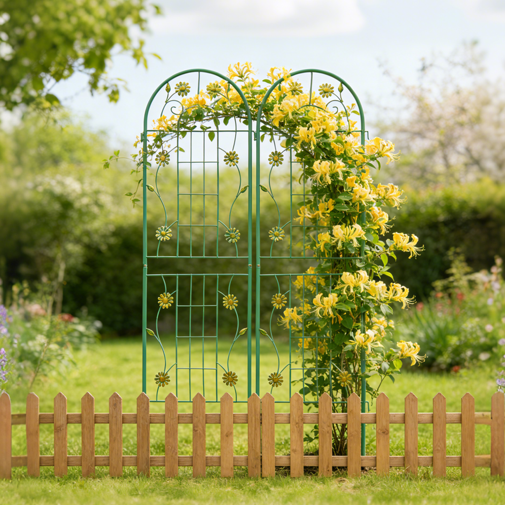 2 Pack Metal Garden Trellis with Rustproof Plant Support - Green or Cream White