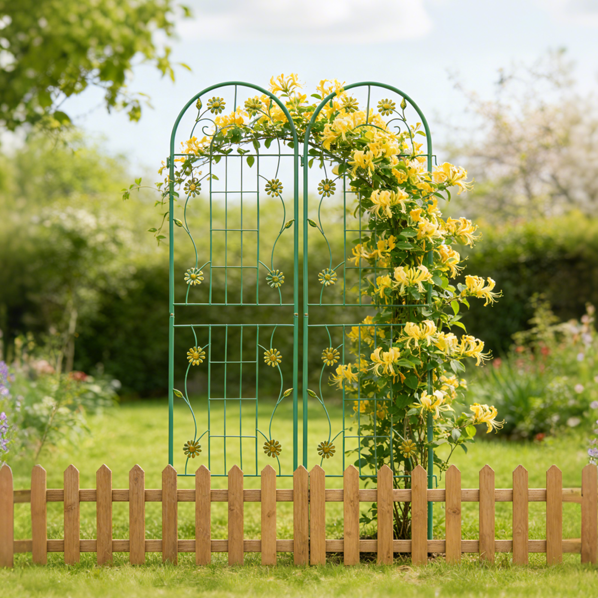 2 Pack Metal Garden Trellis with Rustproof Plant Support - Green or Cream White