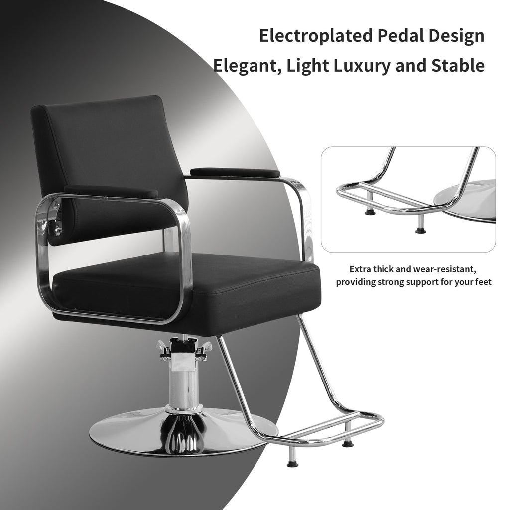 Height Adjustable Barber Chair with Metal & Wood Construction - Black