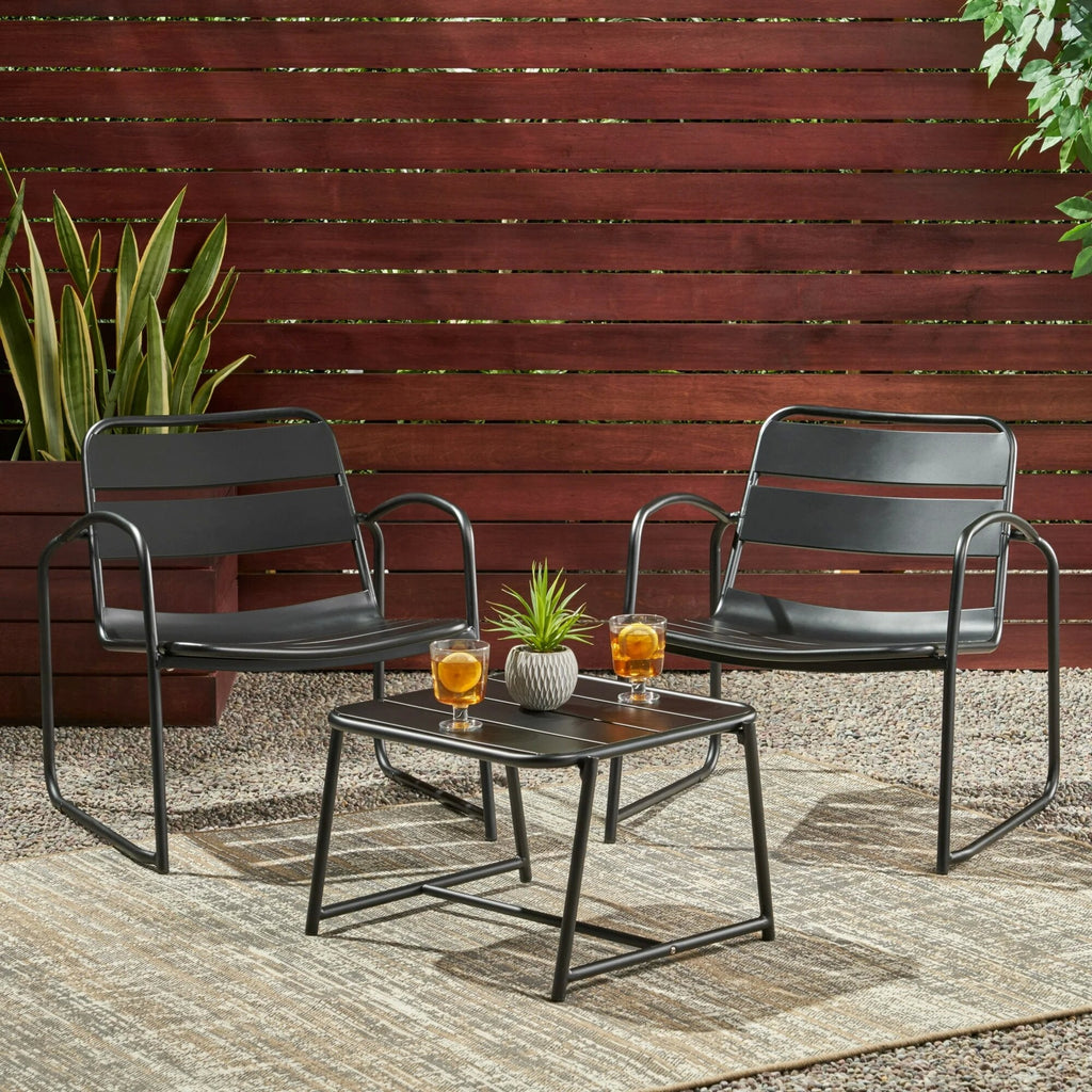 Conrad Chat Set Patio Furniture with Powder-Coated Iron Frame - Matte Black or Teal