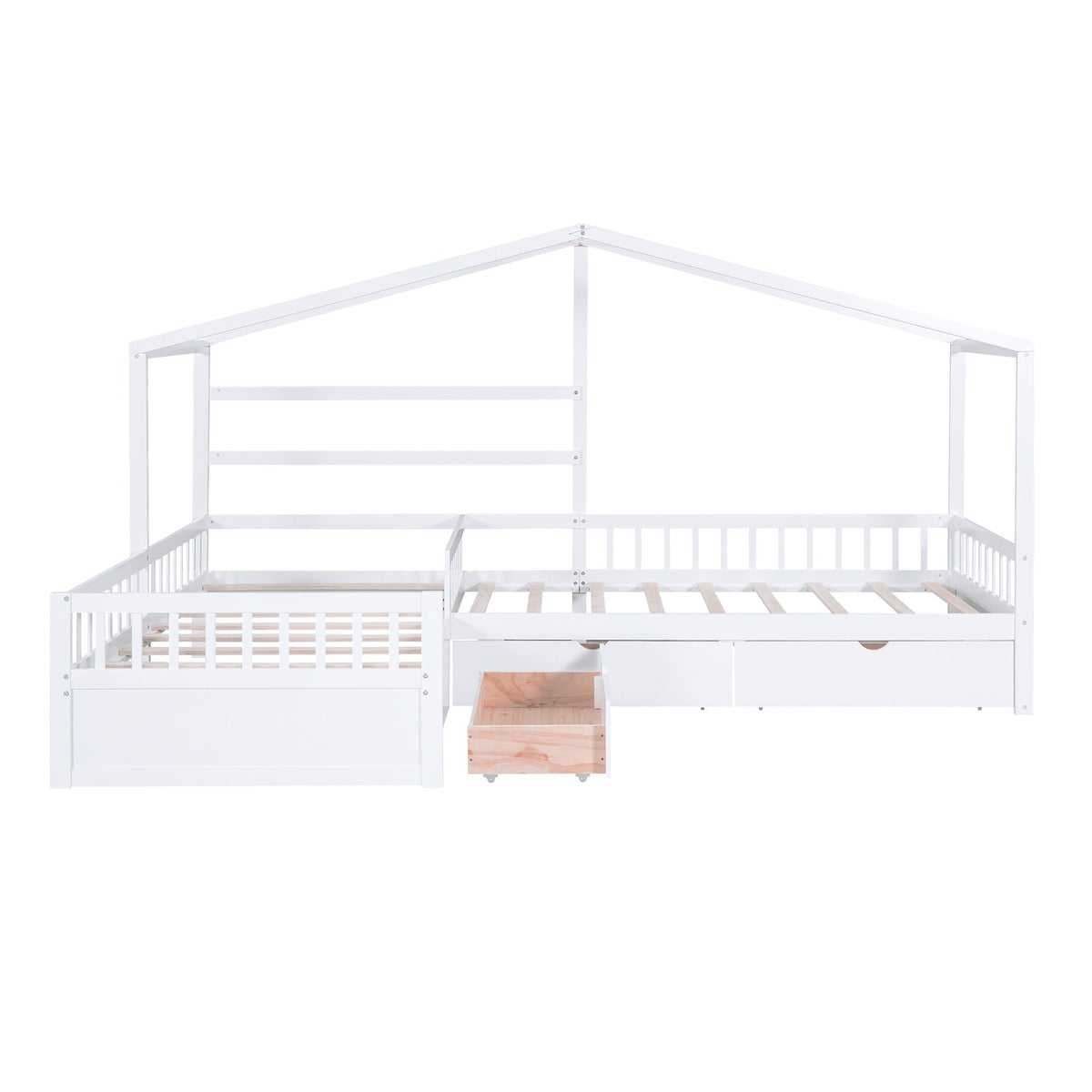 L Shape Twin Platform Bed with 3 Storage Drawers - Dark Gray or White