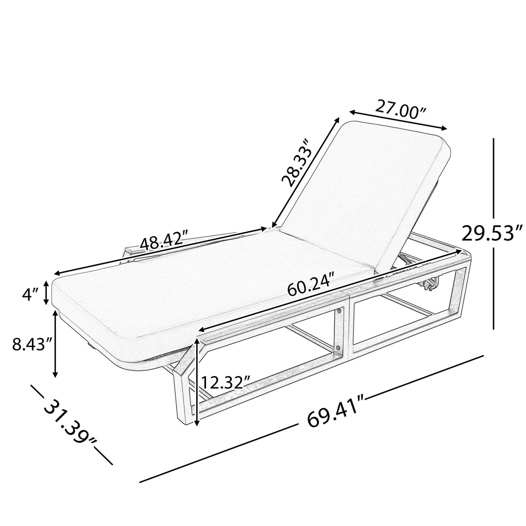 Adjustable 5-Position Outdoor Chaise Lounge with Cushion - Black, Grey, Teak or Cream, Teak, White
