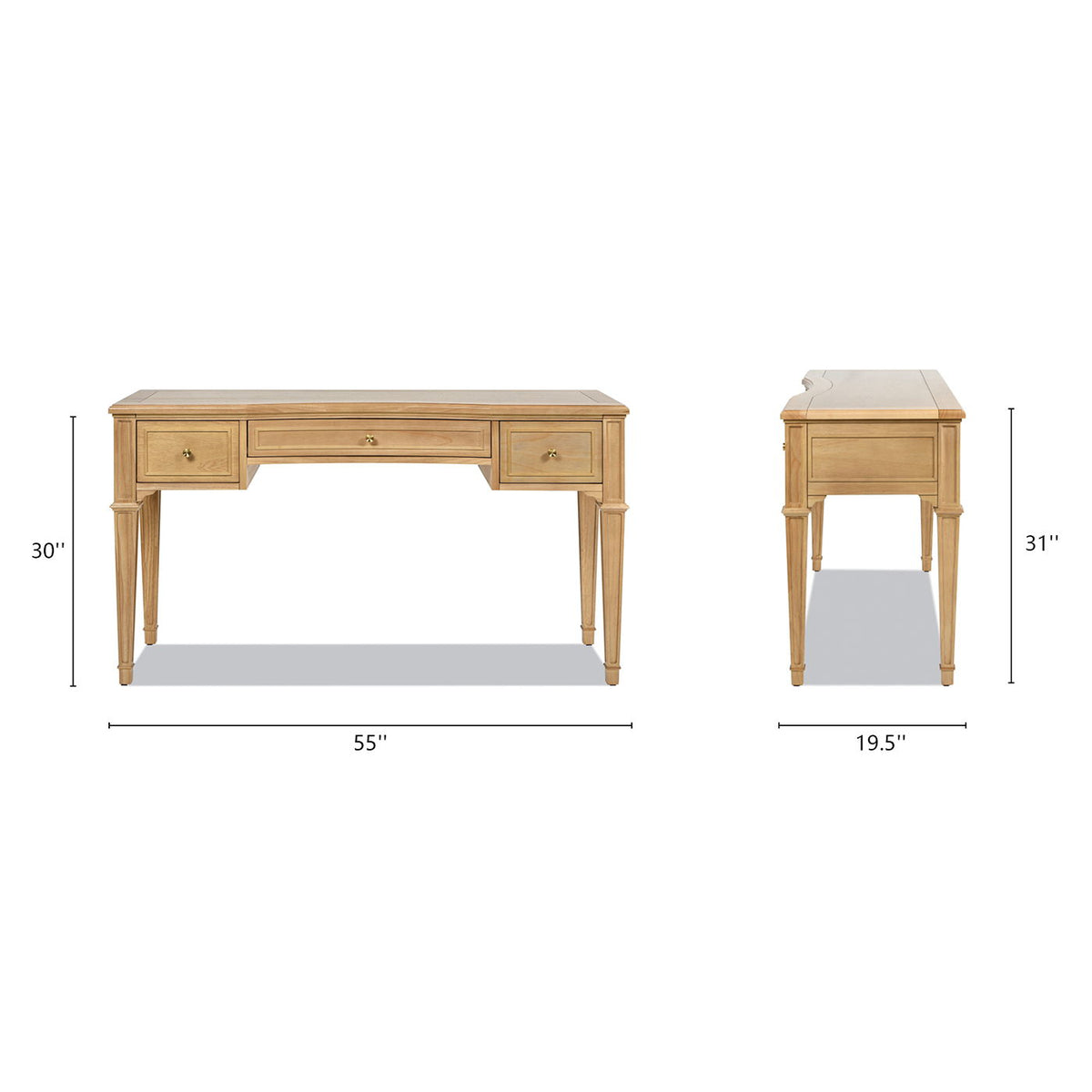 Dauphin 3 Drawer Executive Desk with Soft-Close Drawers - Light Brown or Gray