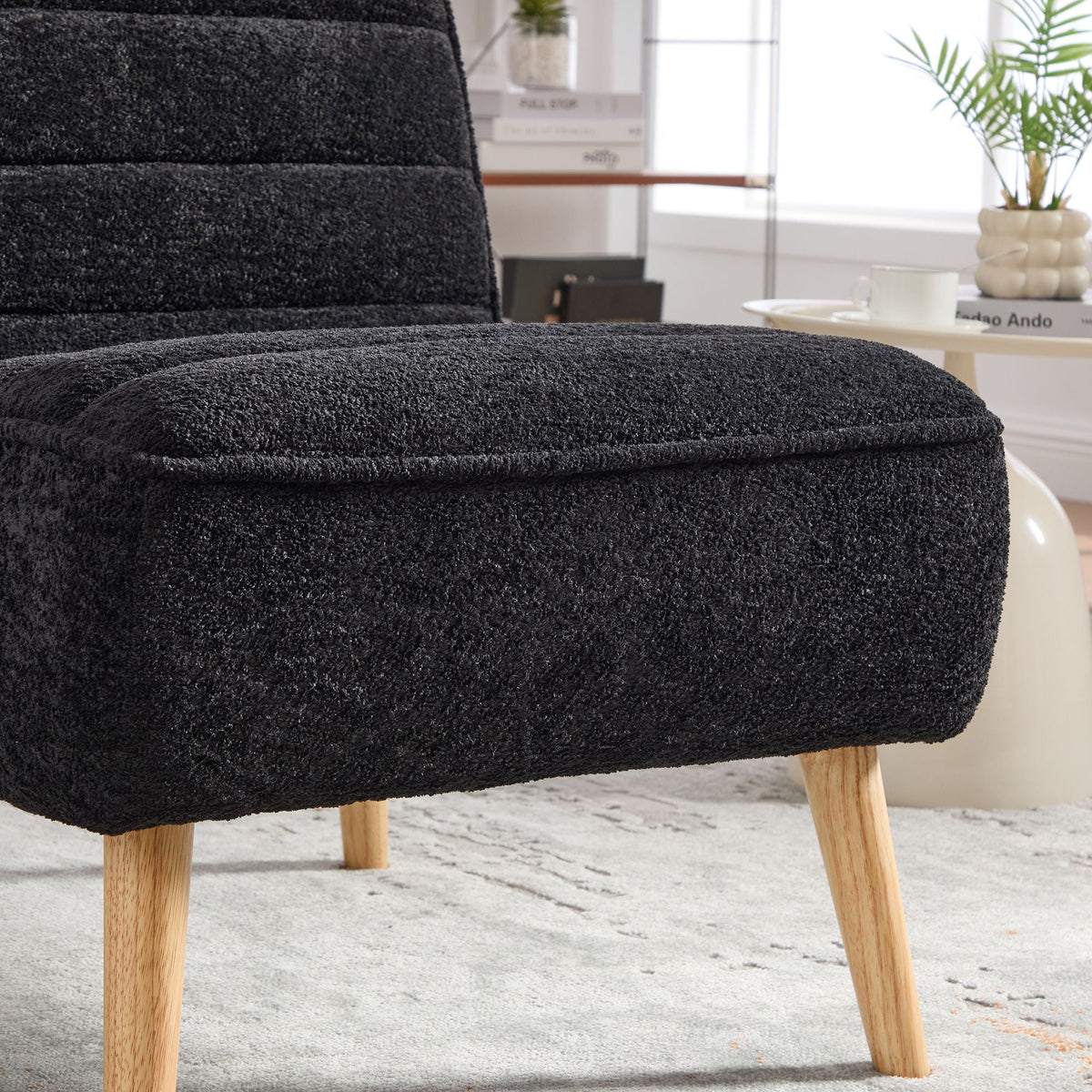 Black Upholstered Armless Accent Chair with Wood Legs