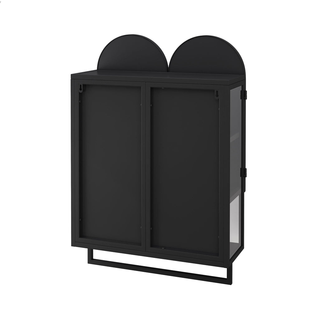Double Arched Mirror Wall Cabinet with Adjustable Shelves and Towel Rack - Black or White