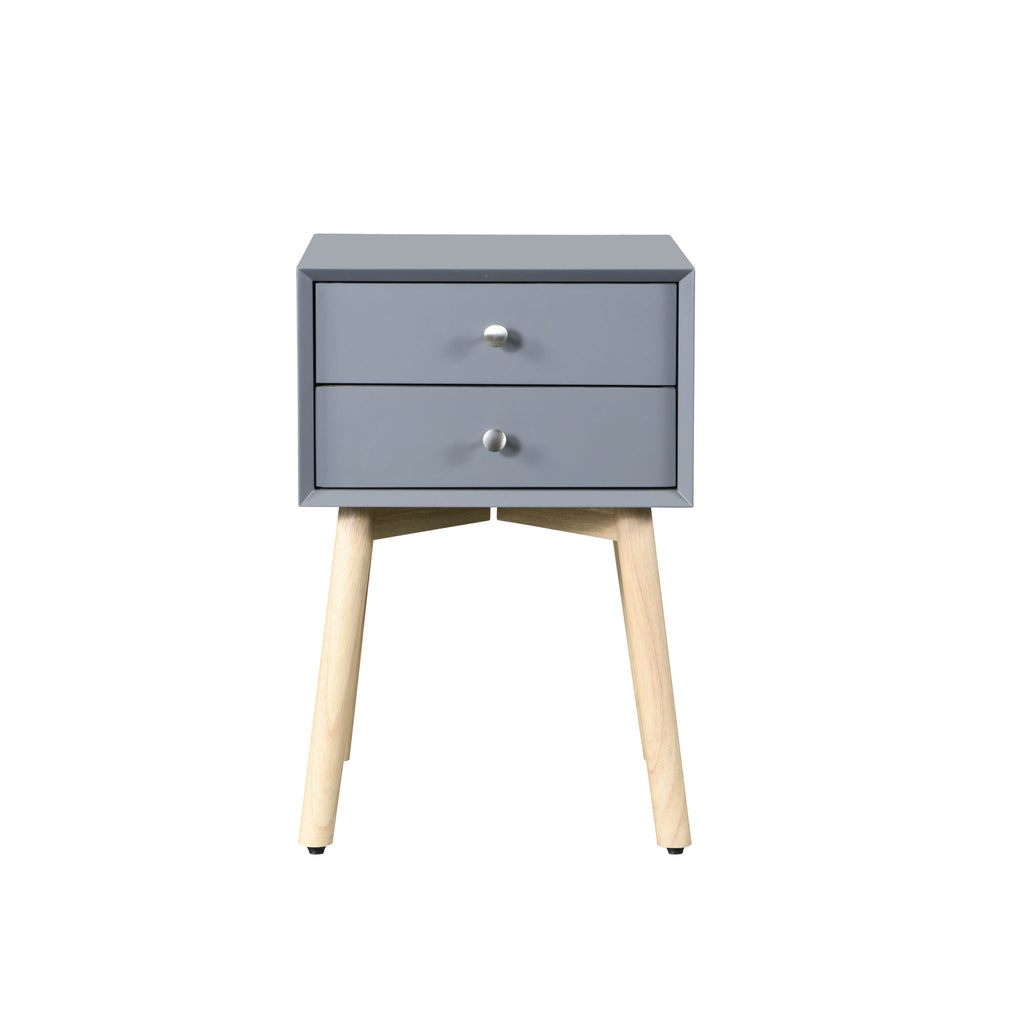 Mid-Century Modern 2-Drawer Accent Nightstand with Rubber Wood Legs – Dark Gray or Black
