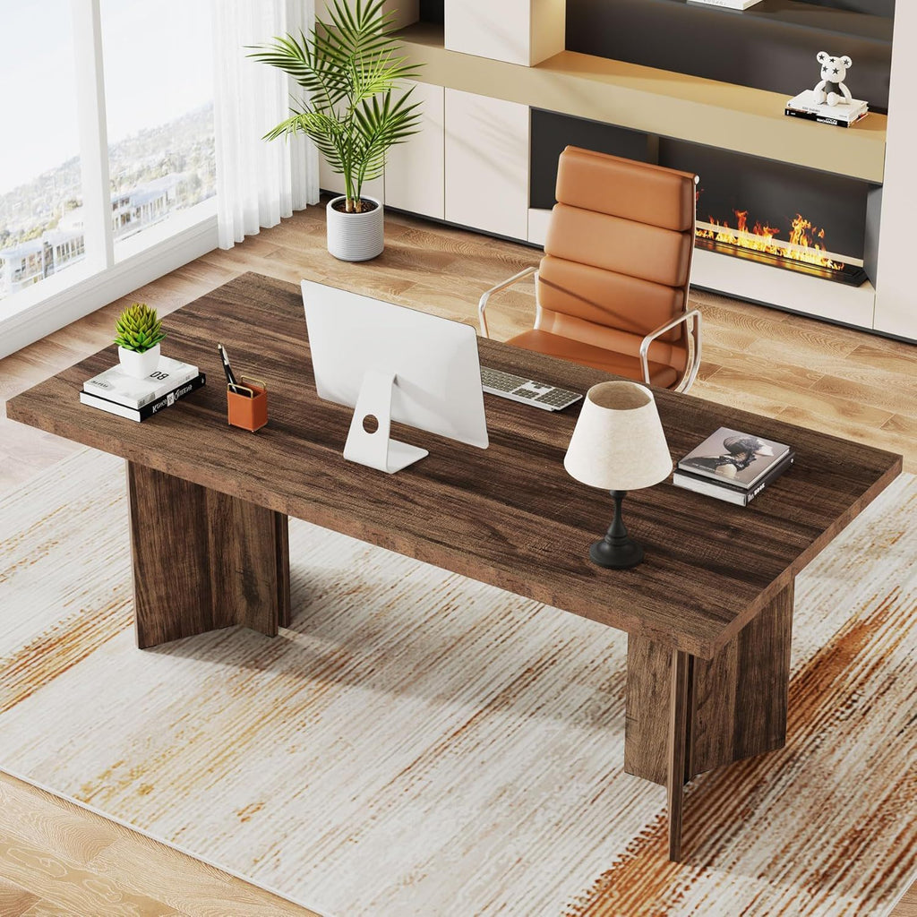 Vintage Executive Desk with Thickened Tabletop – Light Brown or Dark Brown