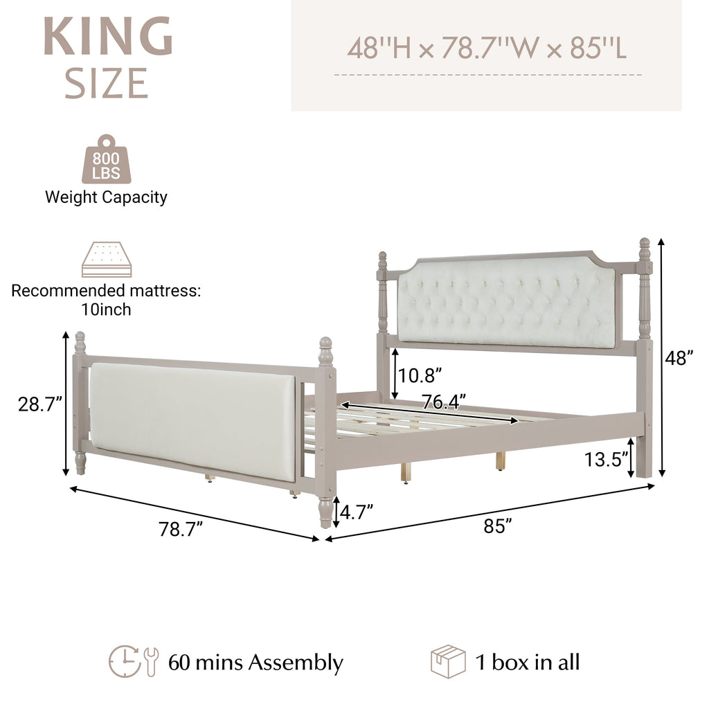 King Size Upholstered Platform Bed with Velvet Button Tufted Headboard