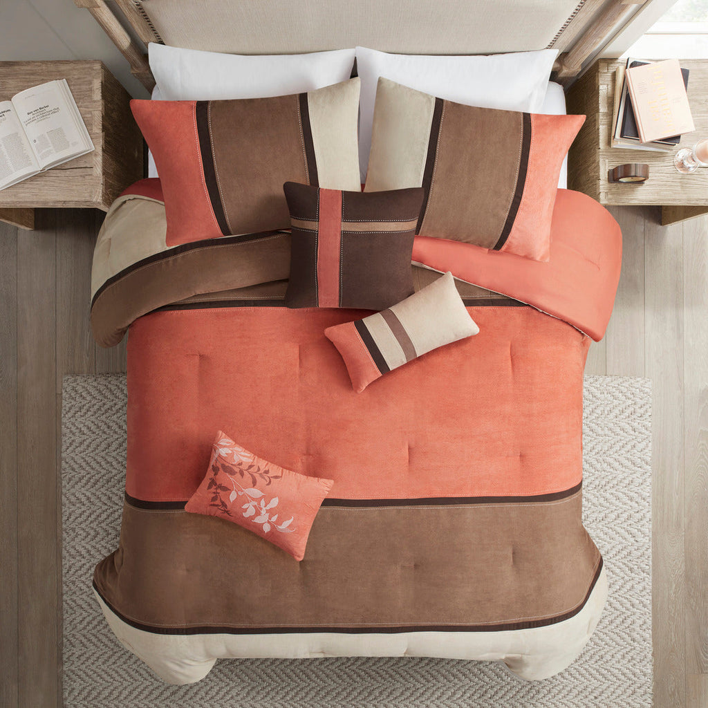 Faux Suede Comforter Set with Decorative Pillows - Coral California King