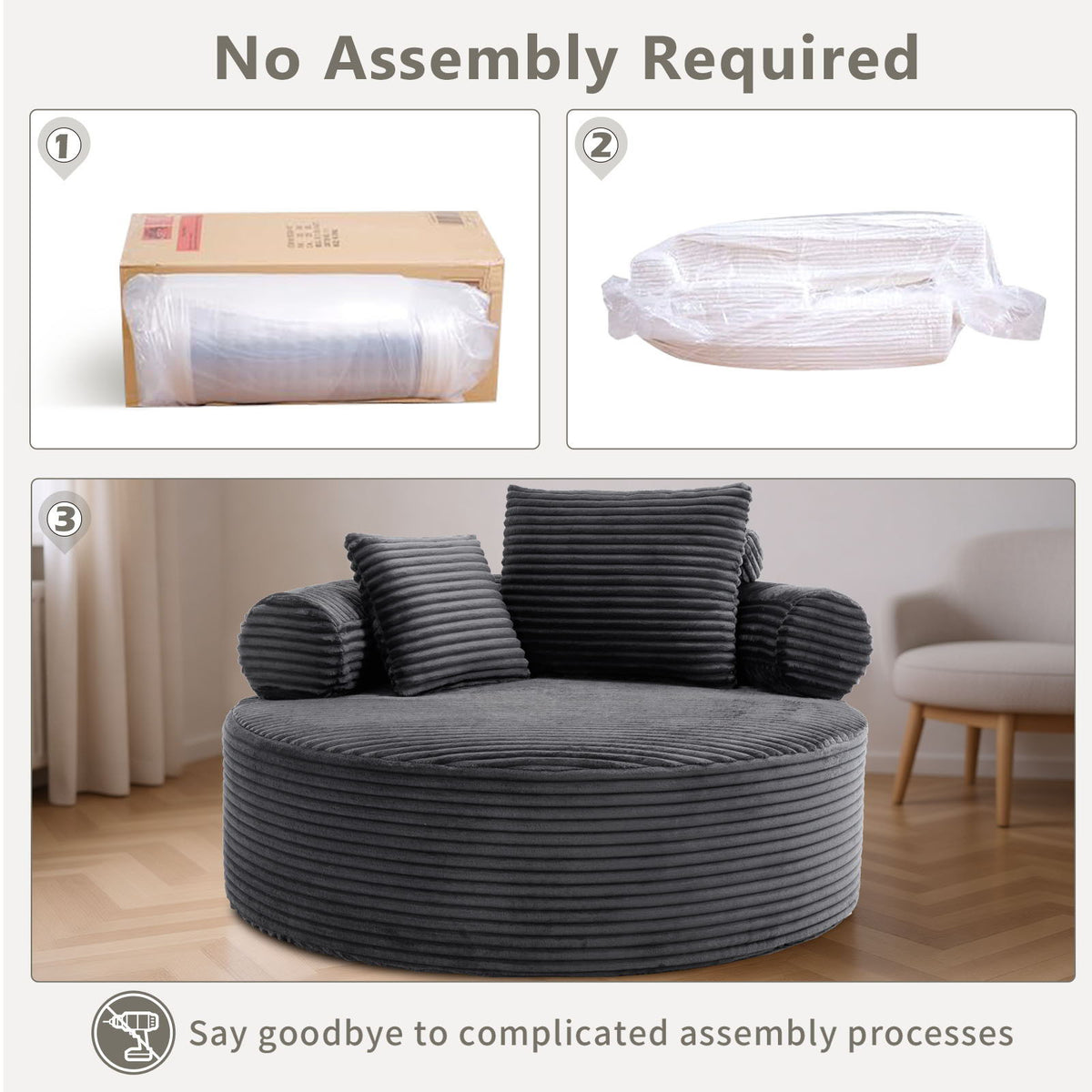 Round Sofa Bed with Memory Foam and 3 Pillows - Multiple Colors