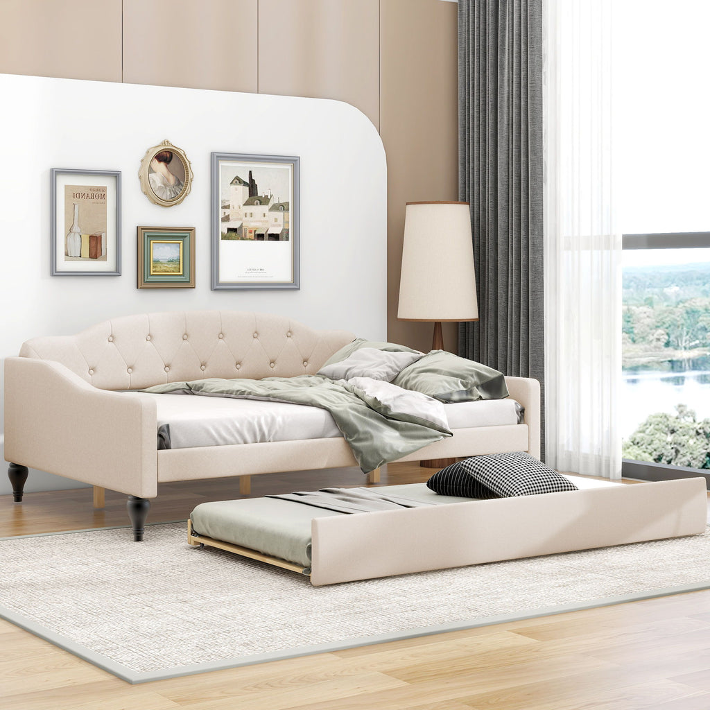 Upholstered Tufted Daybed with Storage Options - Beige