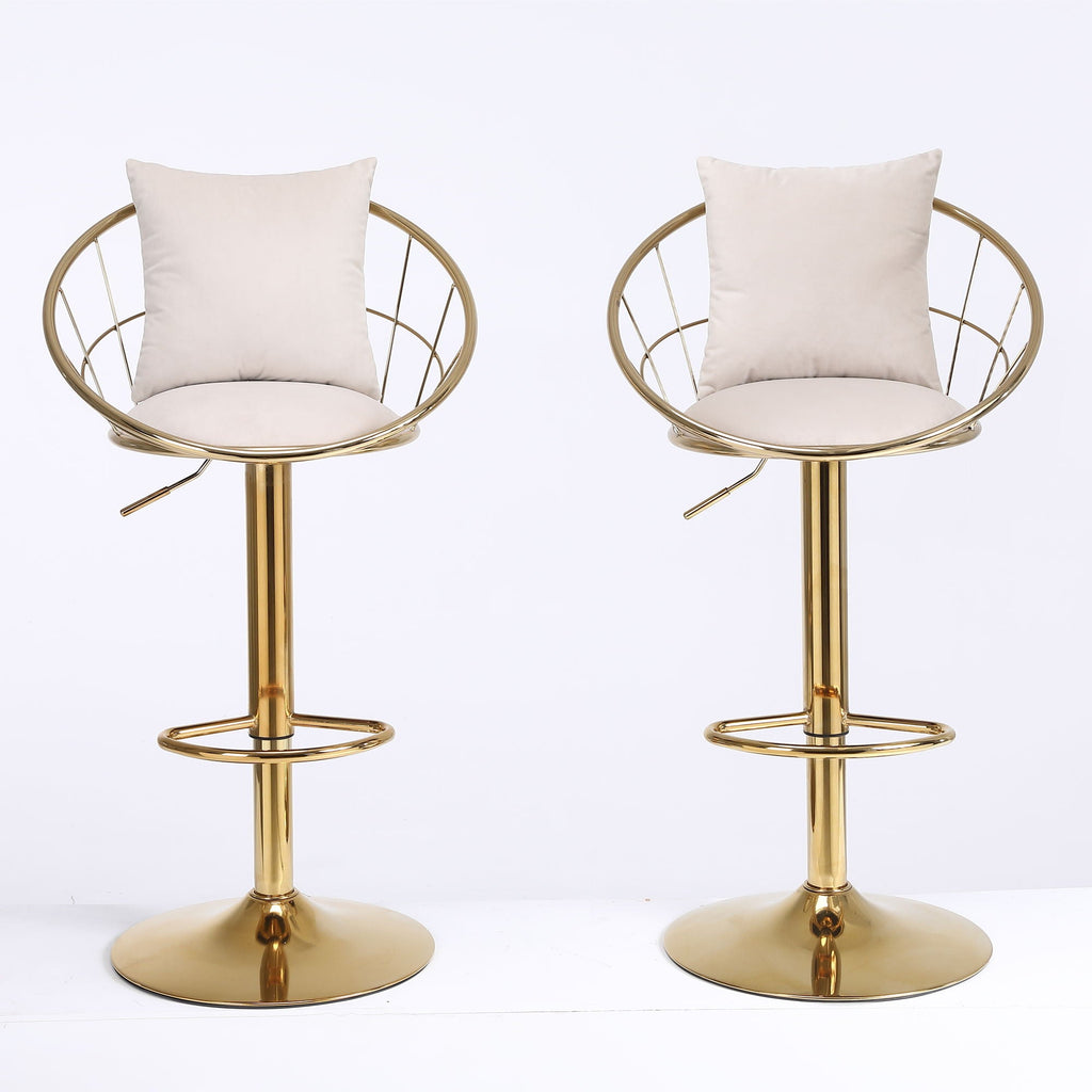 Adjustable Velvet Bar Stool Set with 360° Rotation - Multiple Colors