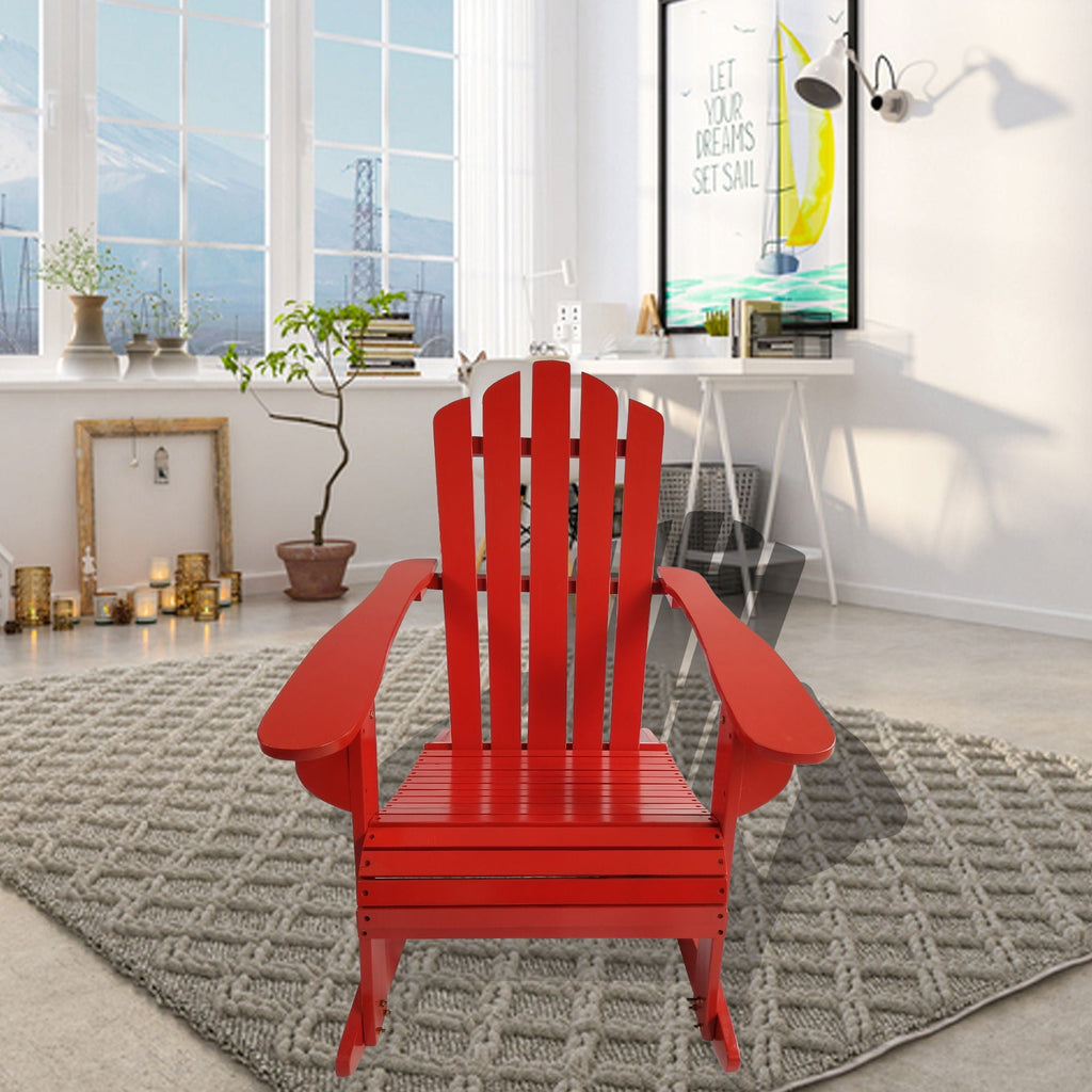 Reclining Outdoor Rocking Adirondack Chair with Populus Wood Construction - Red or Dark Gray