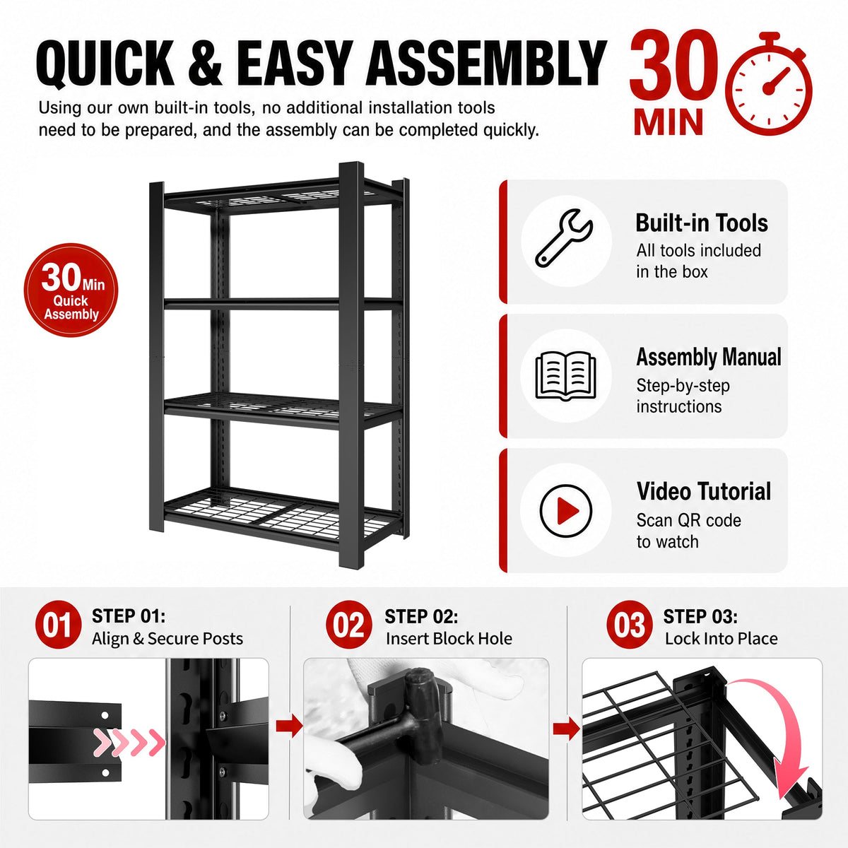 60"H 4-Tier Heavy Duty Metal Mesh Storage Rack with Adjustable Shelves