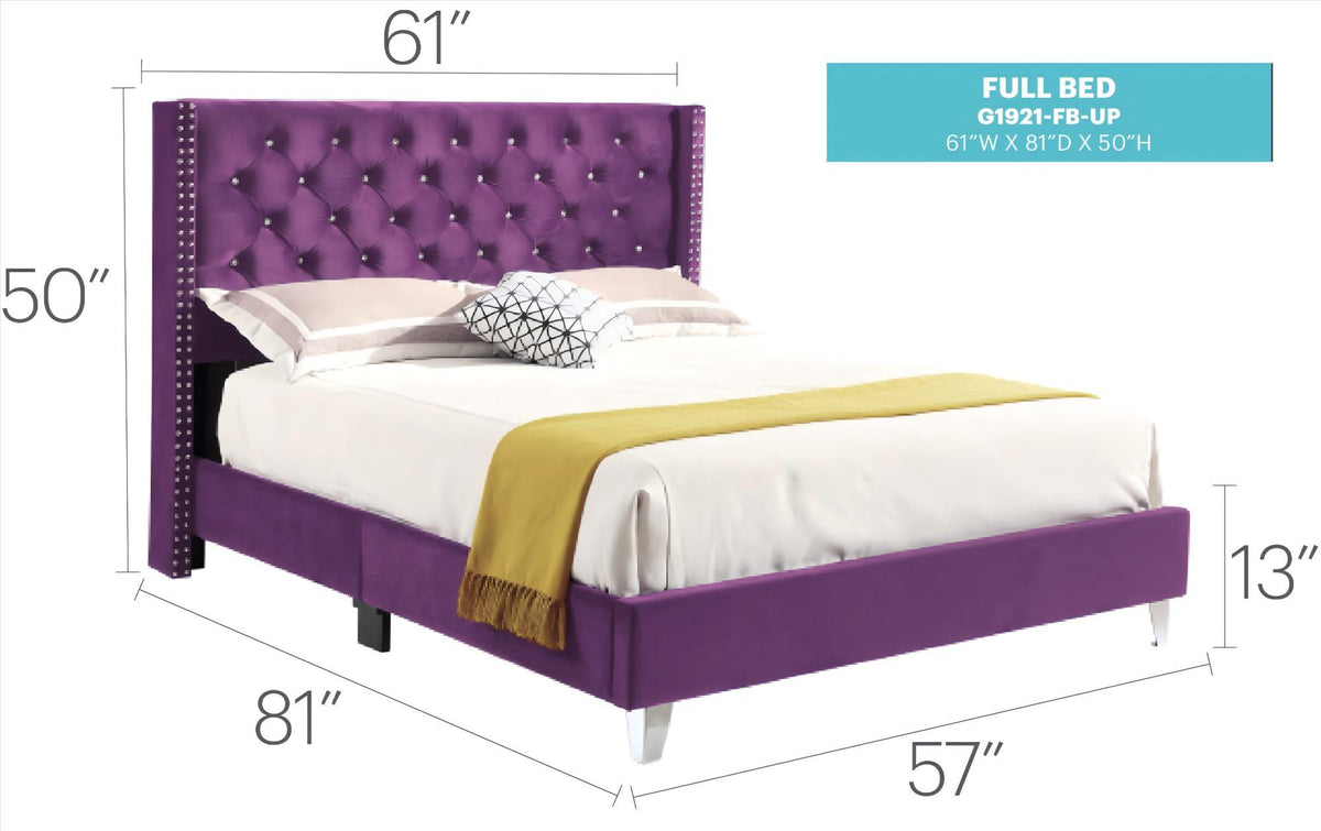 Upholstered Nailhead Trim Chic Bed with Tufted Headboard - Multiple Colors