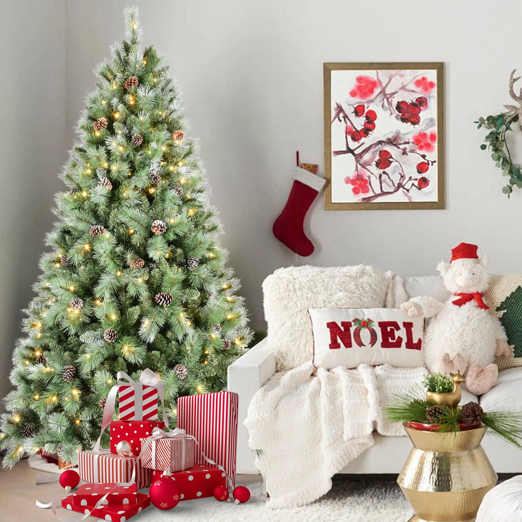 8FT Christmas Tree with 550 Warm Lights - PVC Realistic Holiday Tree