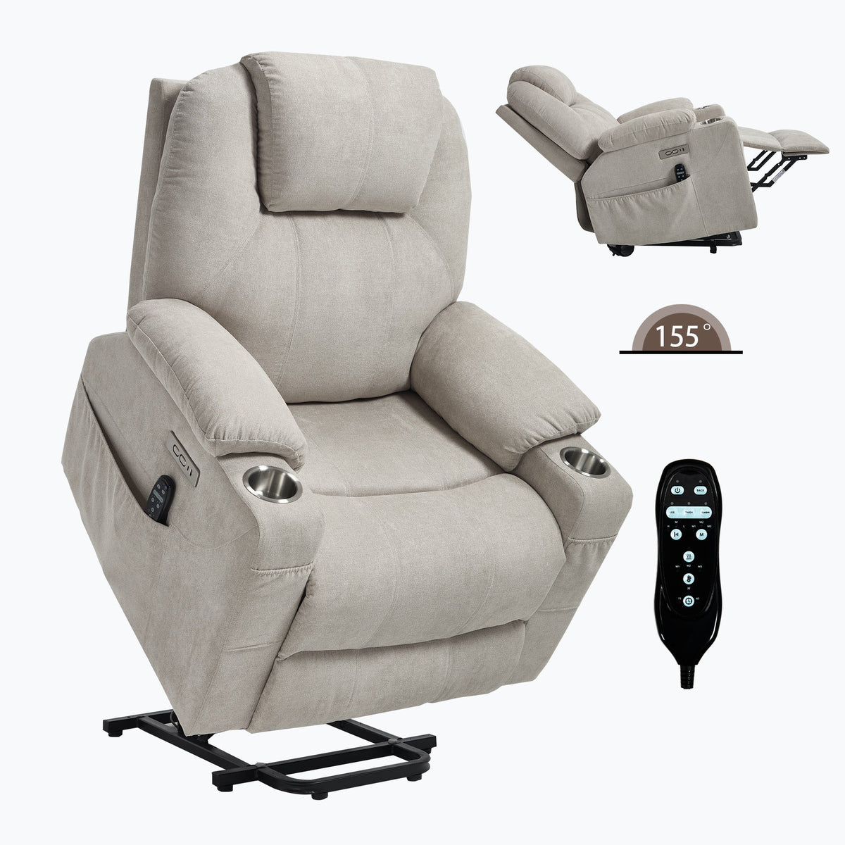Power Lift Recliner Chair with Massage & Heating - Polyester