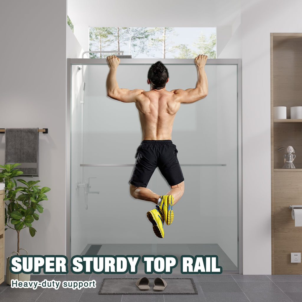 Aluminum Frame Double Sliding Shower Door with Clear Tempered Glass - Chrome