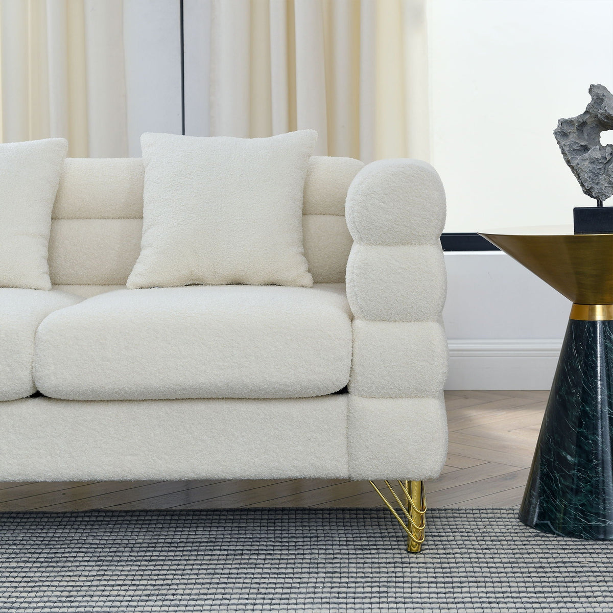 Oversized 2 Seater Sectional Sofa with Deep Seating and 2 Pillows - Dark Green or Beige