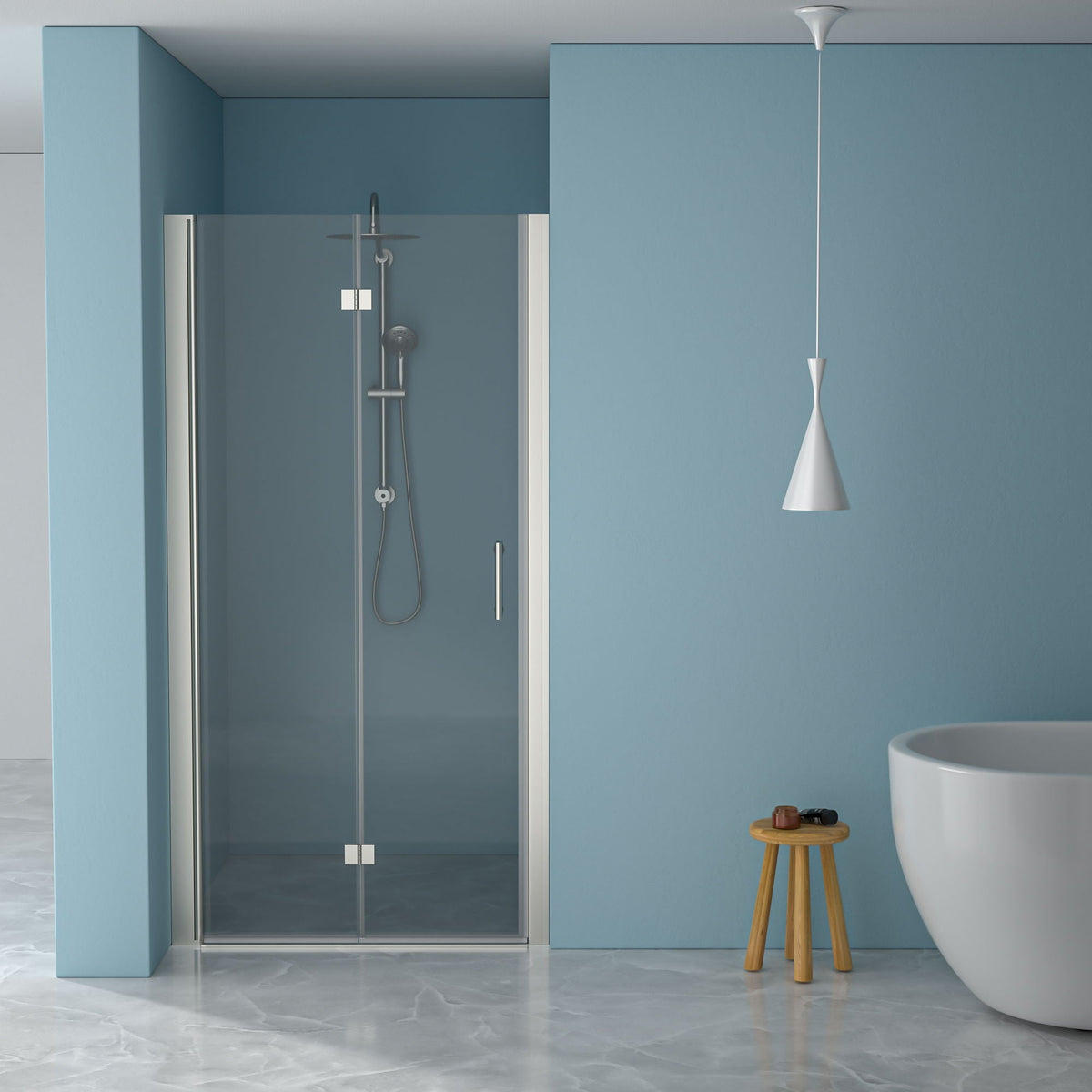 Fold Frameless Shower Door with Tempered Glass - Bi-Fold Modern Design