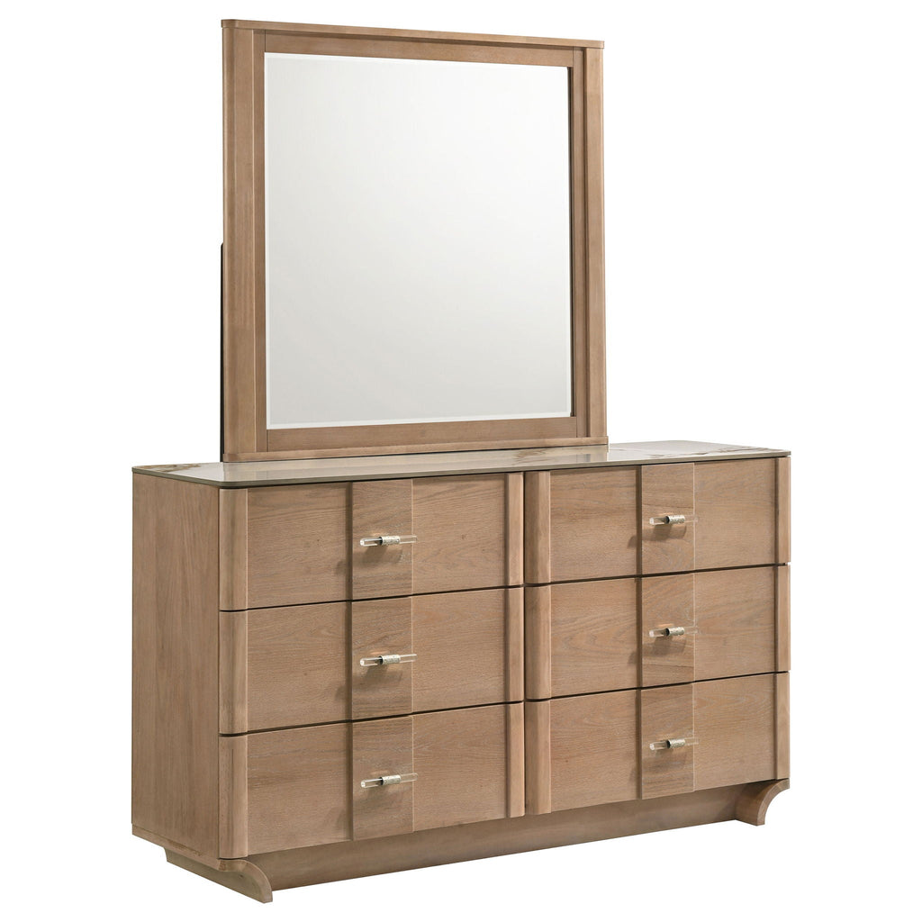 Leanne 6-drawer Sinter Stone Top Dresser and Mirror Light Oak