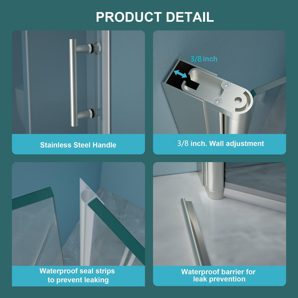 Fold Frameless Shower Door with Tempered Glass - Bi-Fold Modern Design