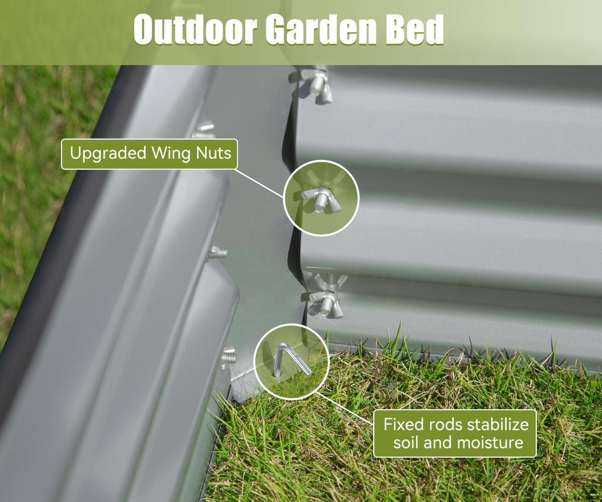 Galvanized Raised Garden Bed with Durable Steel Construction - Silver