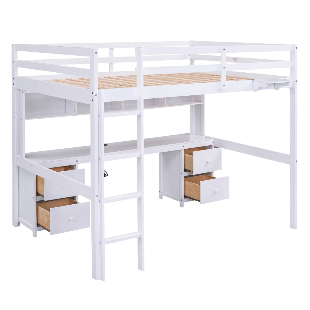 Loft Bed with Desk, Cabinets, Drawers and Charging Station - Full Size