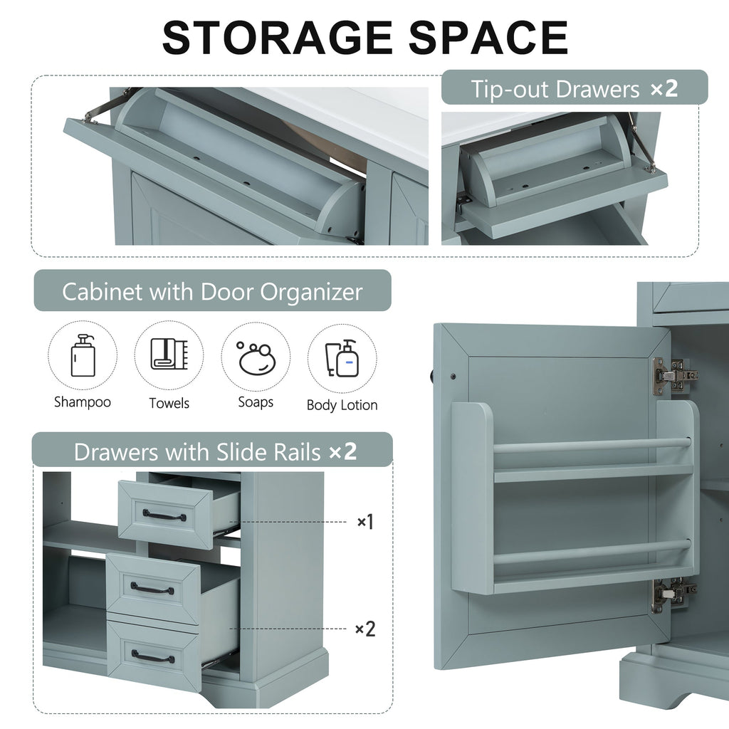36" Bathroom Vanity with Ceramic Sink and Storage - Grey