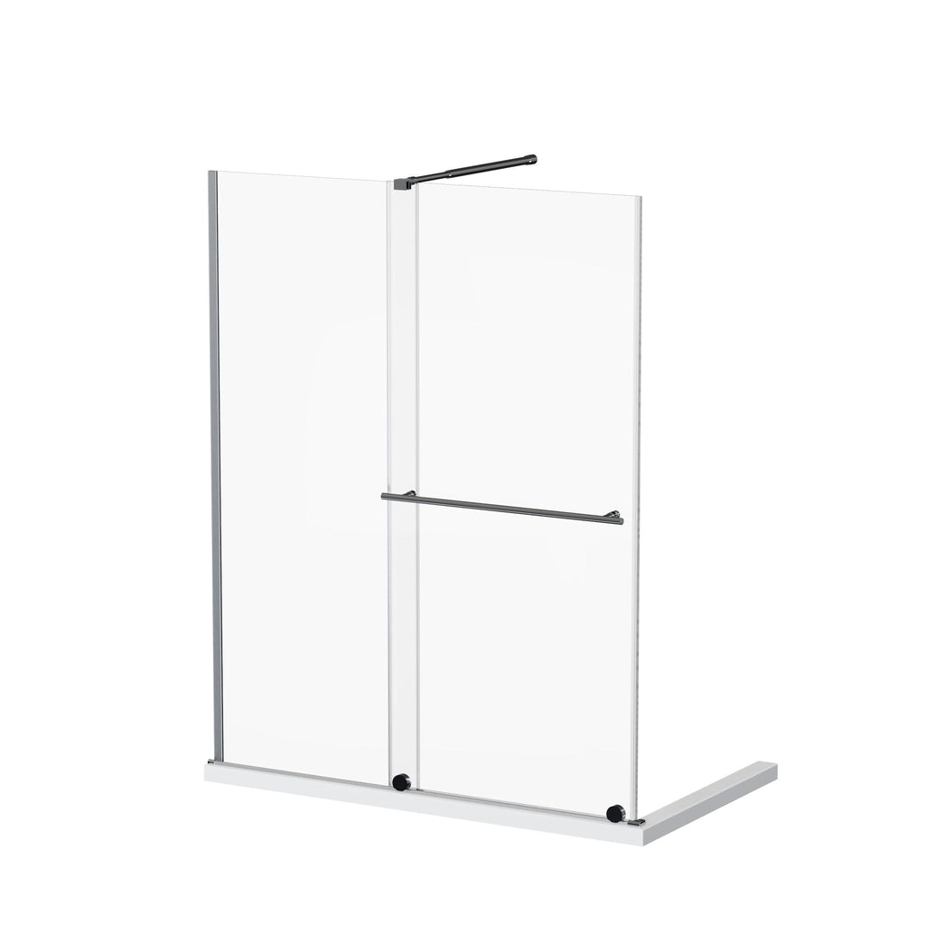 Frameless Shower Door Single Sliding with Adjustable Zinc Roller Rail - Chrome