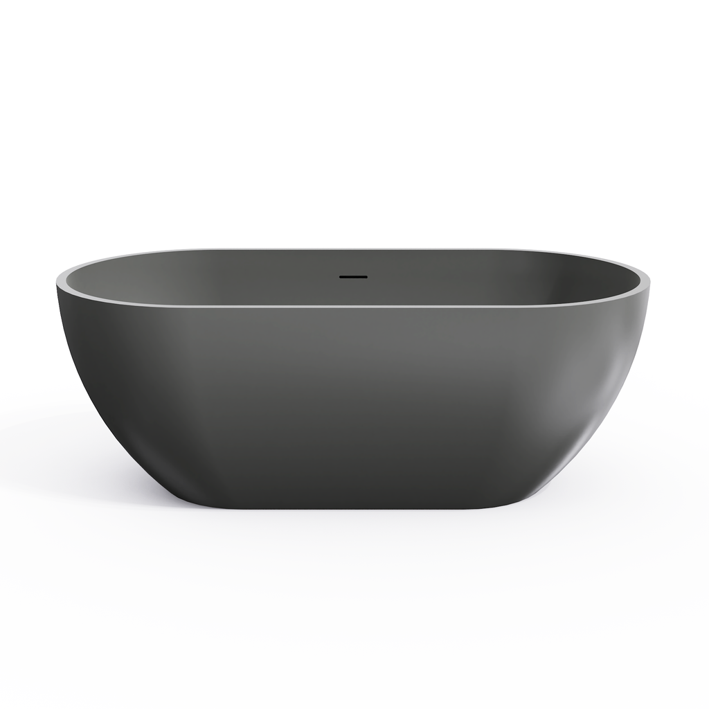 59 Inch Solid Surface Oval Freestanding Bathtub with Modern Oval Design - Dark Grey or Black