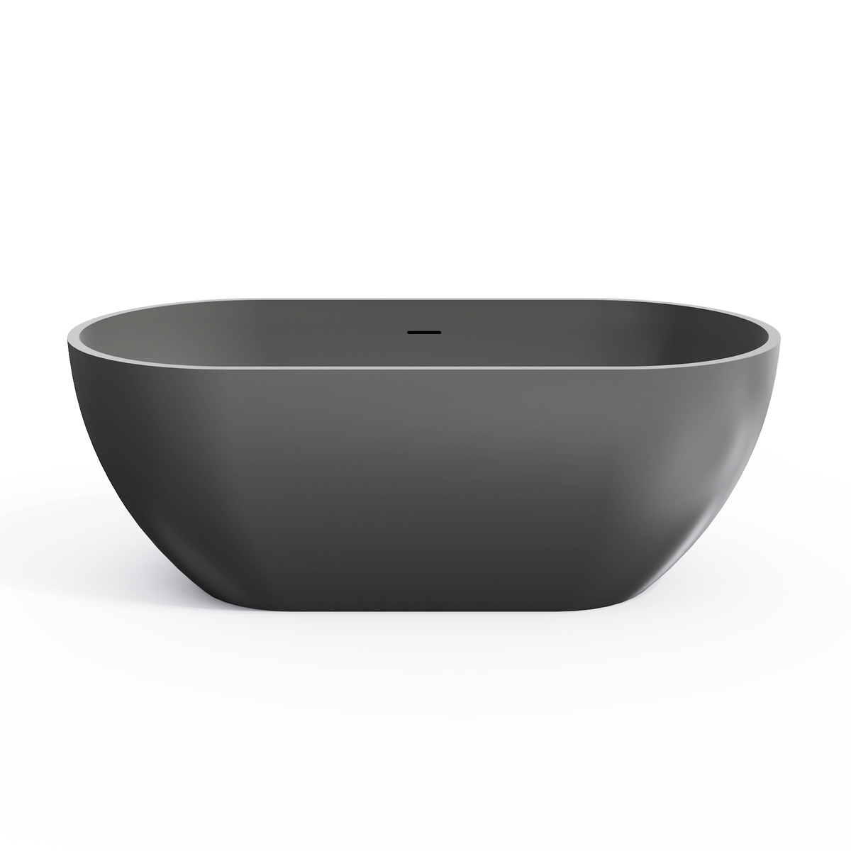 59 Inch Solid Surface Oval Freestanding Bathtub with Modern Oval Design - Dark Grey or Black